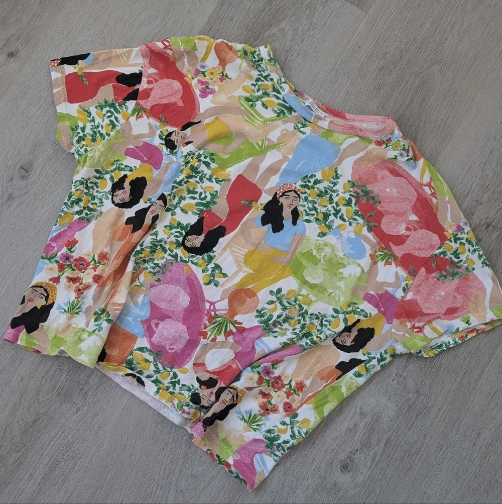 ZARA Cropped Graphic Short Sleeved T-shirt With Lemon & Floral Print Size M - Picture 4 of 6